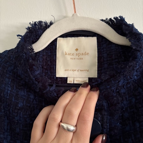 Kate Spade Blue Tweed Jacket Coat Wool Blend Size XS - Picture 2 of 4
